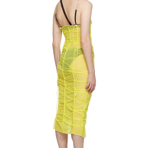NWT FANCI Yellow Tanned Midi Ruched Dress. Small - Picture 4 of 6
